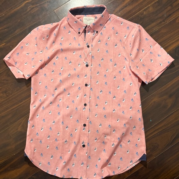 CON.STRUCT Men’s M Pink Sailboat Print Button‎ Up Shirt Slim Fit Stretch - Picture 2 of 4